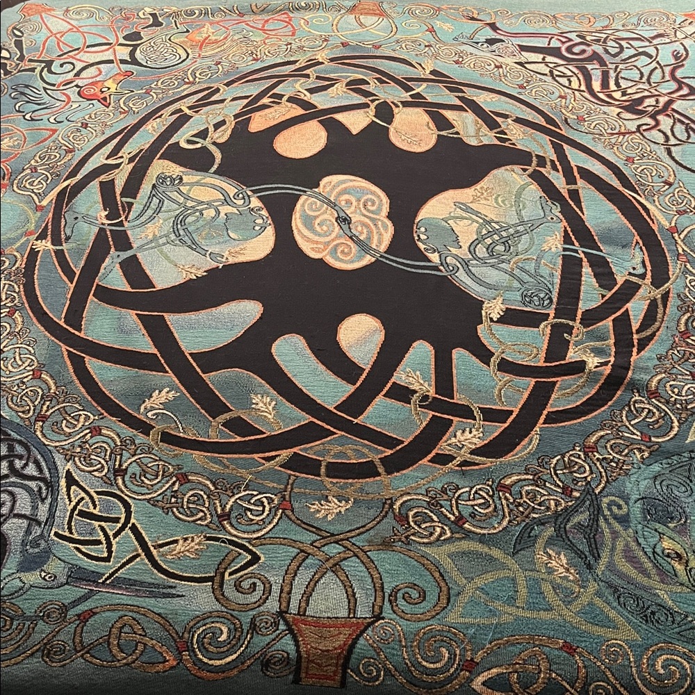 The Pyramid Collection Celtic Tree Quilt - Black and Teal